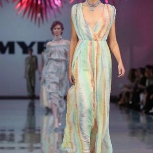 Pastel rainbow Grecian maxi dress from Anthropologie size 4 NWT